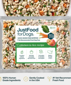 Fresh, human-grade dog meals served in a daily portion, featuring chicken, rice, and carrots.