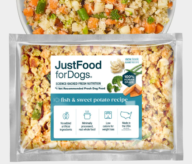 Just food for Dogs for sale Transparent packaging showing labeled ingredients and nutrition facts for Just Food for Dogs